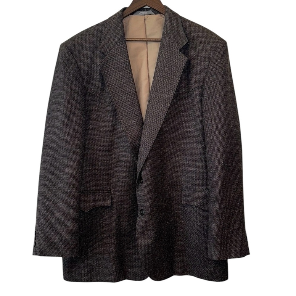 VTG Taos Country Brown Western Wool Tweed Sport Coat Blazer Cowboy Rancher Sz 44